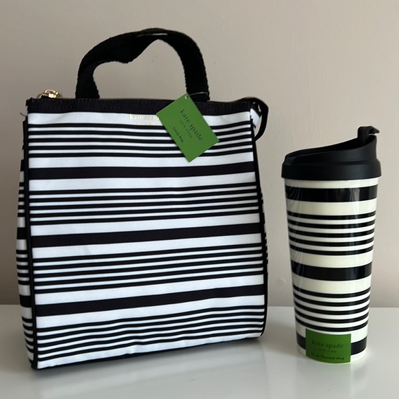Kate Spade New York Black Stripe Lunch bag and Thermal mug set - Picture 1 of 9